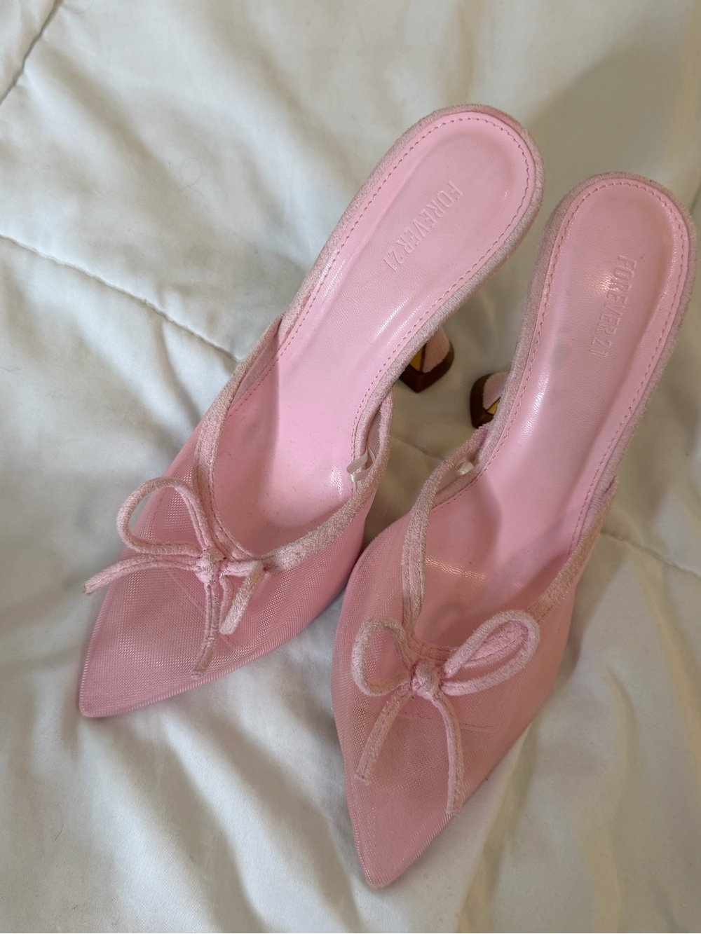 Forever 21 Pink Pointed-Toe Bow Mules
